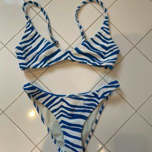Triangl Maia zebra splash bikini top and cheeky bottom in electric blue